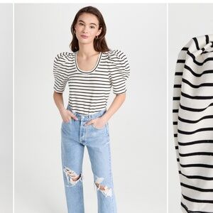 NWT English Factory Stripe Pleated Puffle Sleeve Top